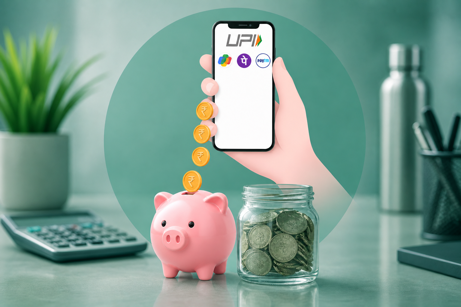 Auto saving through UPI into a piggy bank