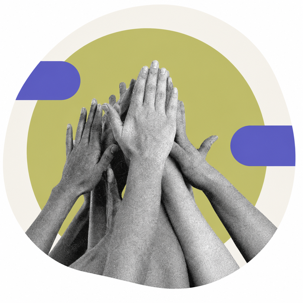 Hands stacked together representing community and social cohesion
