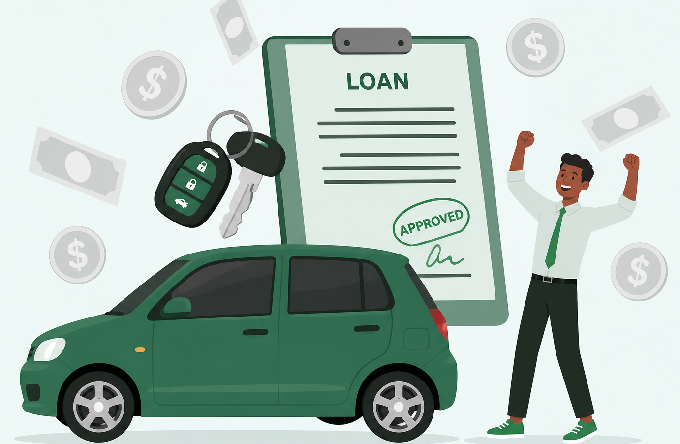 Approved vehicle loan with a car and keys